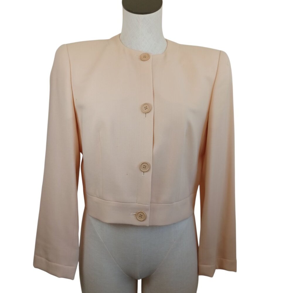 Giorgio Armani Le‎ Collezioni Wool Blazer Womens 8 Cropped Length Cream Peach